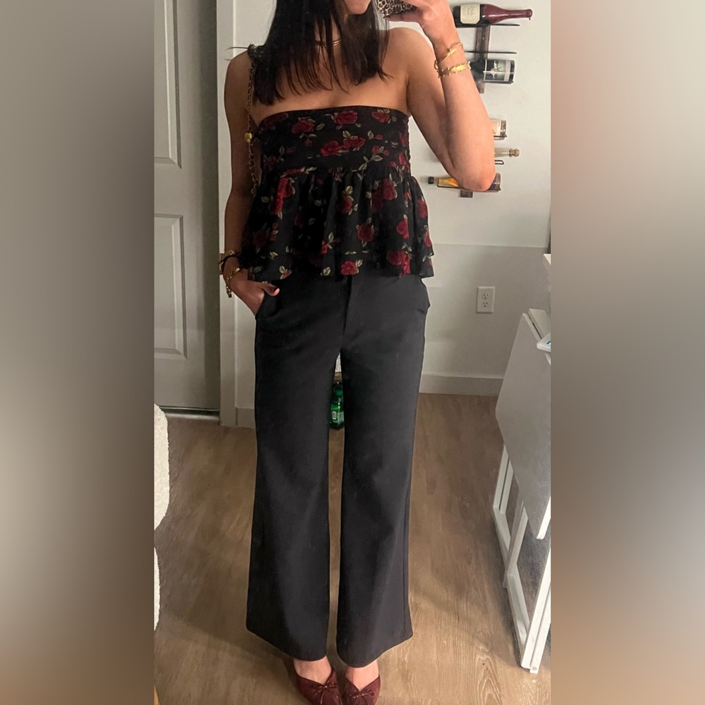 Handmade Rose Pattered Ruffle Strapless Top